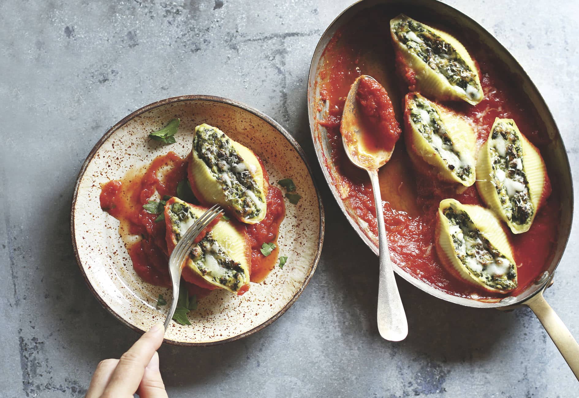 Conchiglioni met spinazie en Ricotta