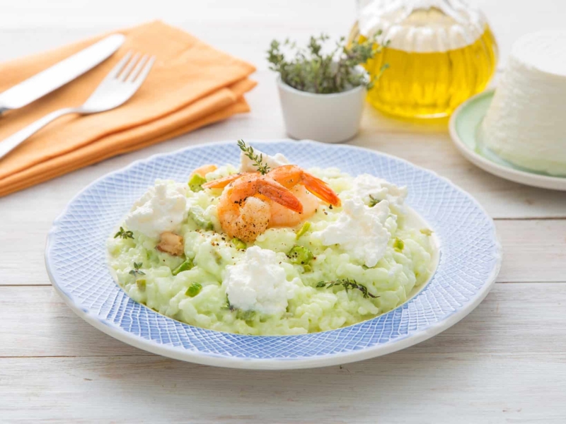 Risotto à la Ricotta, aux asperges et aux crevettes - Galbani